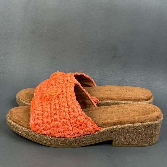 Kurt Geiger Sandals Women's orange Eagle Crochet Cork Slide Sandals size 10.5