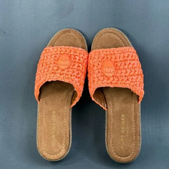 Kurt Geiger Sandals Women's orange Eagle Crochet Cork Slide Sandals size 10.5