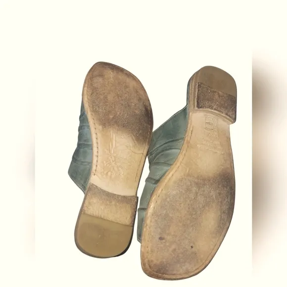 La Bottega Di Lisa Teal Handmade  Made In Italy Leather Slide Sandals Sz 37 1/2