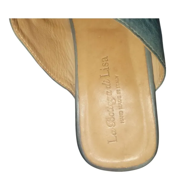La Bottega Di Lisa Teal Handmade  Made In Italy Leather Slide Sandals Sz 37 1/2