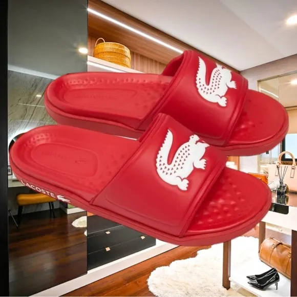 LACOSTE DUALISTE SLIDE SANDALS~RED / WHITE CROCODILE~SZ 12.0