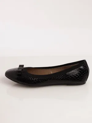 Ladies Textured Patent Elasticated Pump Shoe - Black