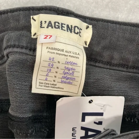 L’AGENCE Margot Gray Coal Destruct Distressed Skinny Cropped Jeans NWT