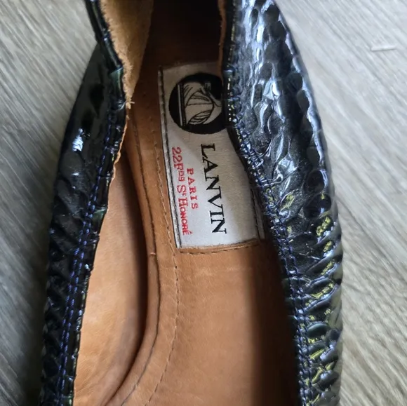 Lanvin Black and Green Python Embossed Leather Ballet Flats Size 37