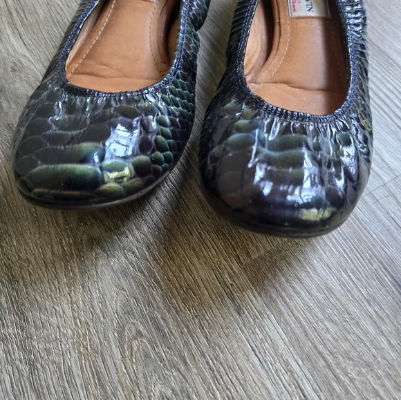 Lanvin Black and Green Python Embossed Leather Ballet Flats Size 37