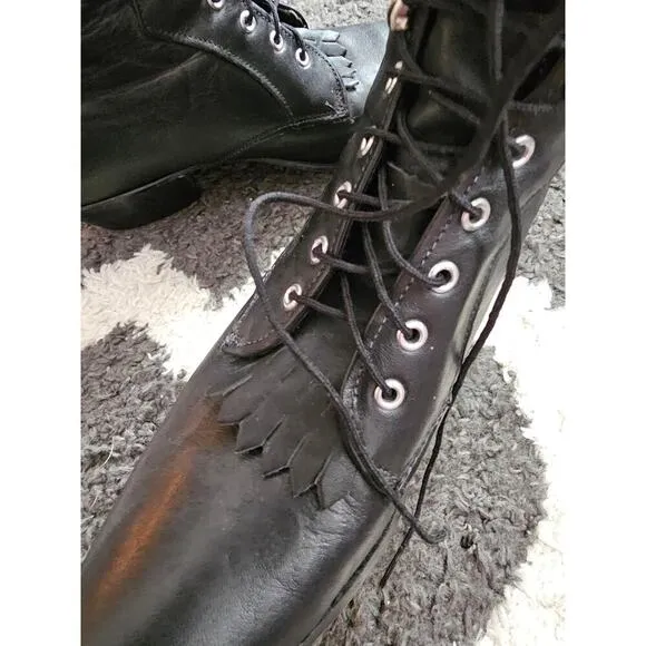 Laredo black leather heeled roper boots lace up women's sz 8.5