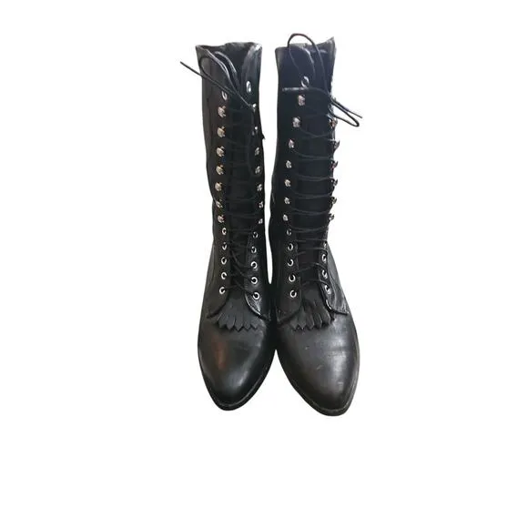 Laredo black leather heeled roper boots lace up women's sz 8.5