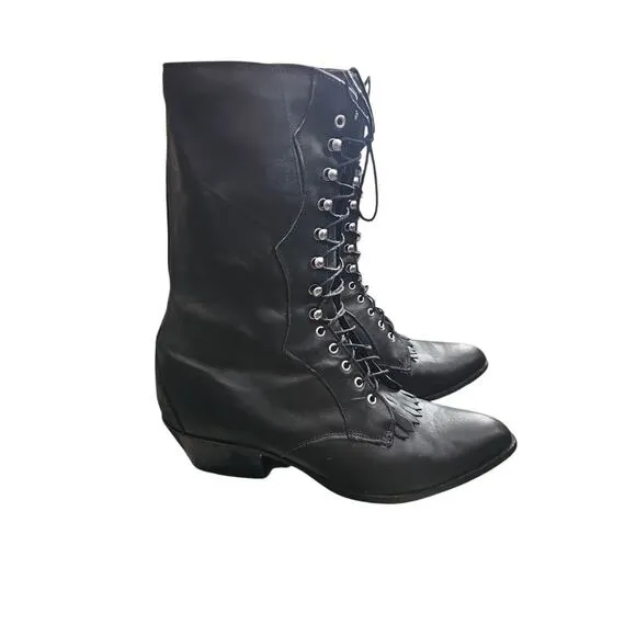 Laredo black leather heeled roper boots lace up women's sz 8.5