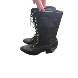 Laredo black leather heeled roper boots lace up women's sz 8.5