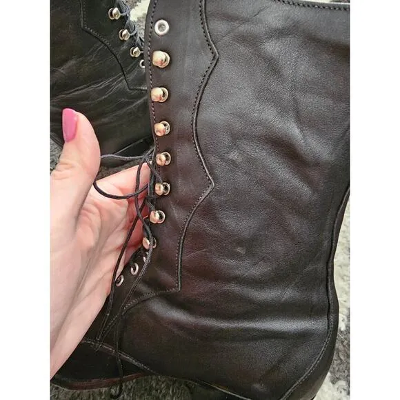 Laredo black leather heeled roper boots lace up women's sz 8.5