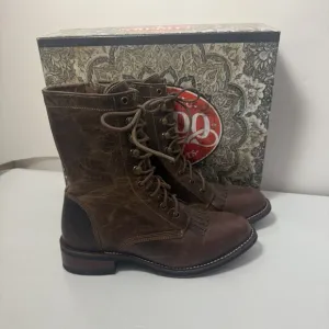 Laredo Sara Rose 52062 Boots Women's 8.5M Brown  Lace Up Kelty Ropers Western
