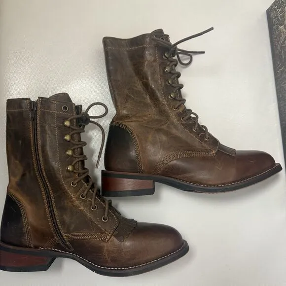 Laredo Sara Rose 52062 Boots Women's 8.5M Brown  Lace Up Kelty Ropers Western
