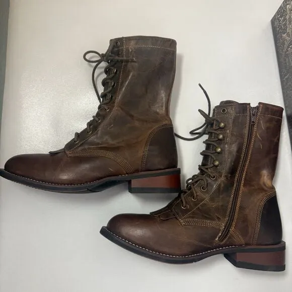 Laredo Sara Rose 52062 Boots Women's 8.5M Brown  Lace Up Kelty Ropers Western