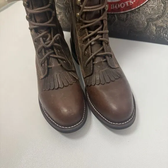 Laredo Sara Rose 52062 Boots Women's 8.5M Brown  Lace Up Kelty Ropers Western