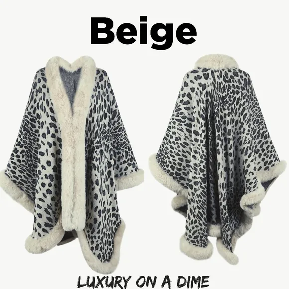 Large Leopard Plush Faux Fur Heavy Cardigan Oversized Sweater Cape Poncho Jacket