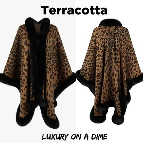 Large Leopard Plush Faux Fur Heavy Cardigan Oversized Sweater Cape Poncho Jacket