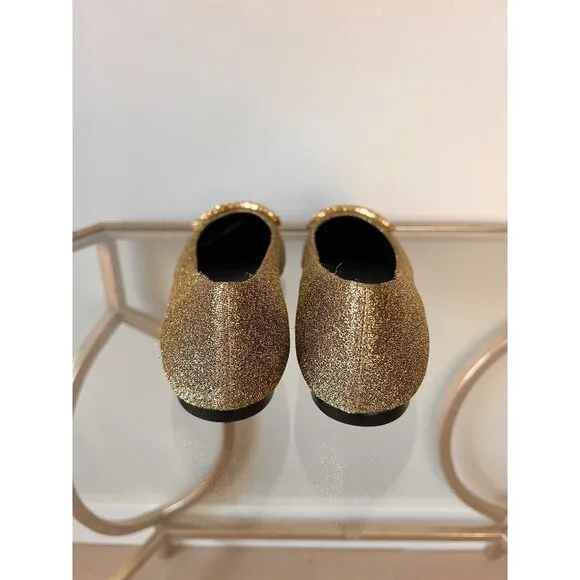 Larroudé Lee Crystal-Embellished Lurex Flats Size 6
