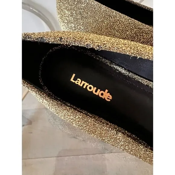 Larroudé Lee Crystal-Embellished Lurex Flats Size 6