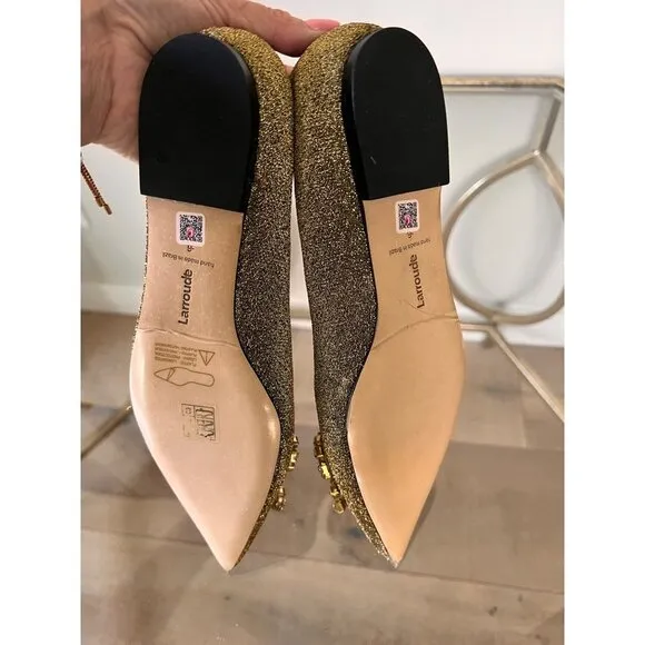 Larroudé Lee Crystal-Embellished Lurex Flats Size 6