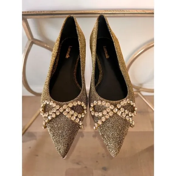 Larroudé Lee Crystal-Embellished Lurex Flats Size 6
