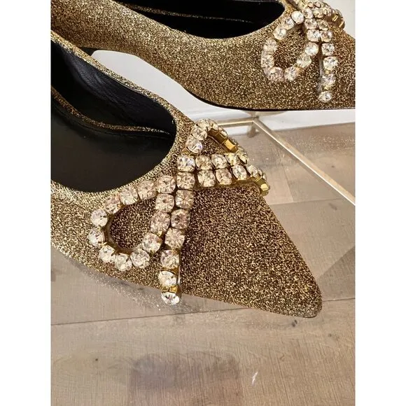 Larroudé Lee Crystal-Embellished Lurex Flats Size 6