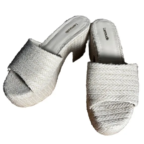 Larroudé Miso Raffia Platform Slide Sandals Size 9.5