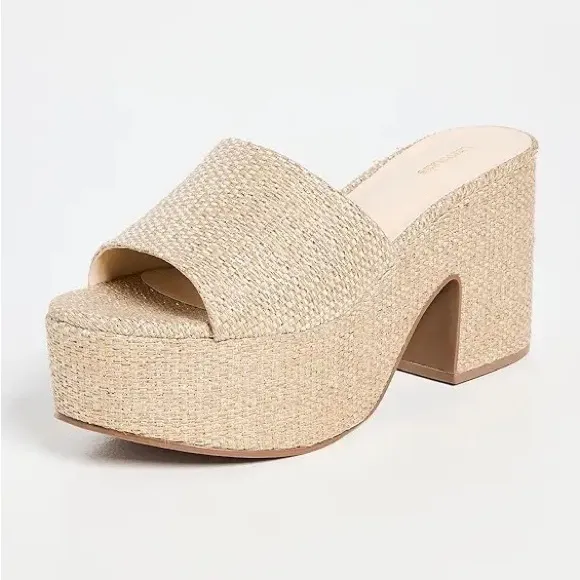 Larroudé Miso Raffia Platform Slide Sandals Size 9.5