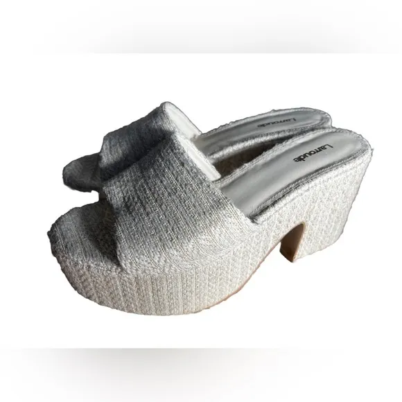 Larroudé Miso Raffia Platform Slide Sandals Size 9.5