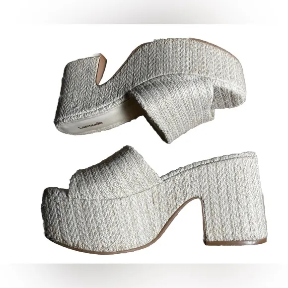Larroudé Miso Raffia Platform Slide Sandals Size 9.5