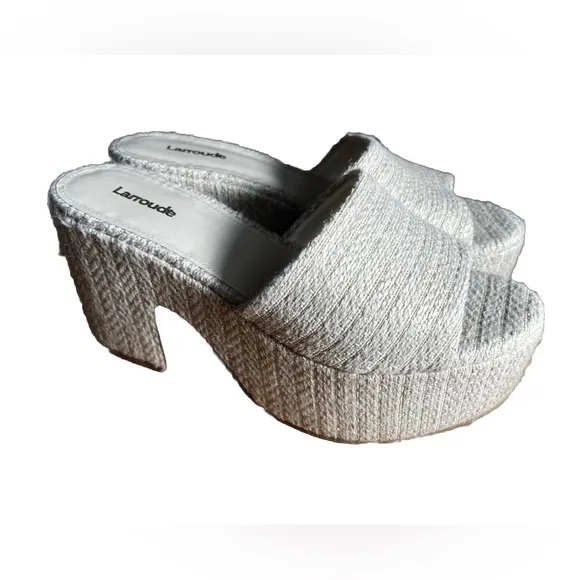 Larroudé Miso Raffia Platform Slide Sandals Size 9.5