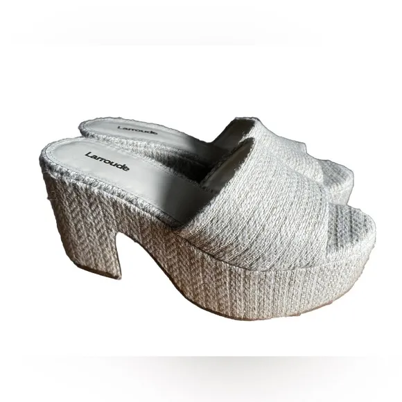 Larroudé Miso Raffia Platform Slide Sandals Size 9.5