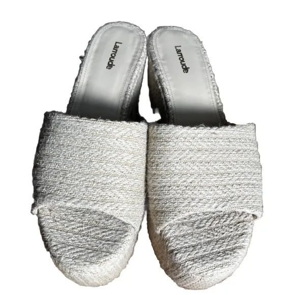 Larroudé Miso Raffia Platform Slide Sandals Size 9.5