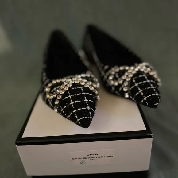 Larroude Black and White Geometric Loafers