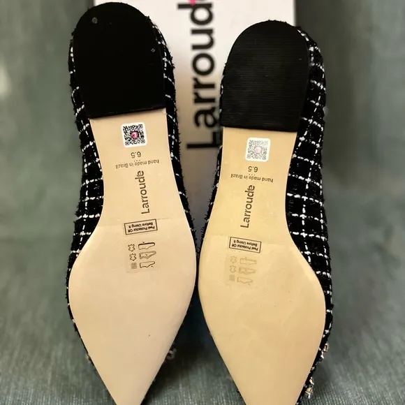 Larroude Black and White Geometric Loafers