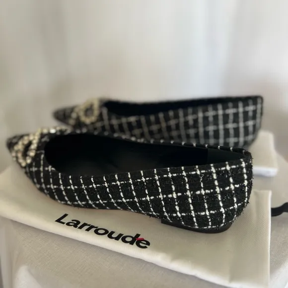 Larroude Black and White Geometric Loafers