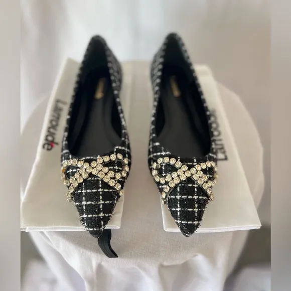 Larroude Black and White Geometric Loafers