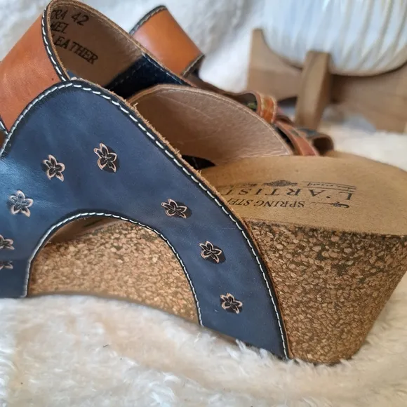 L'Artiste By Spring Step Jadora Leather Wedge Sandals Boho Artsy Size 11