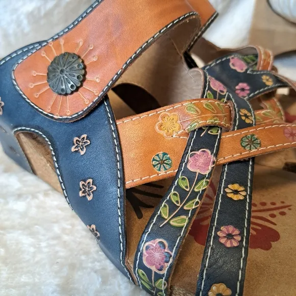 L'Artiste By Spring Step Jadora Leather Wedge Sandals Boho Artsy Size 11