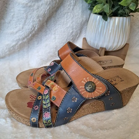 L'Artiste By Spring Step Jadora Leather Wedge Sandals Boho Artsy Size 11