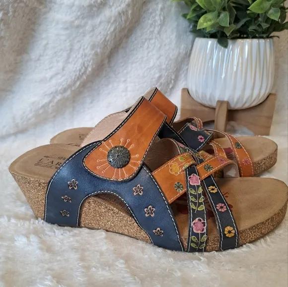 L'Artiste By Spring Step Jadora Leather Wedge Sandals Boho Artsy Size 11