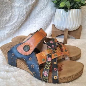 L'Artiste By Spring Step Jadora Leather Wedge Sandals Boho Artsy Size 11