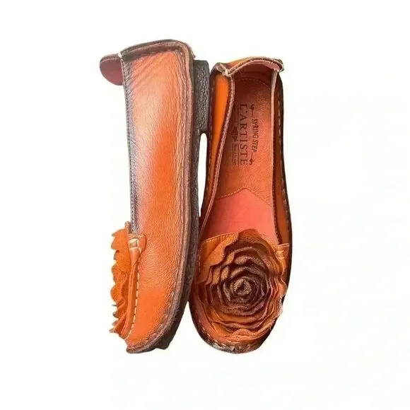 L’Artiste by Spring Step Orange Dezi Leather Flats 6.5