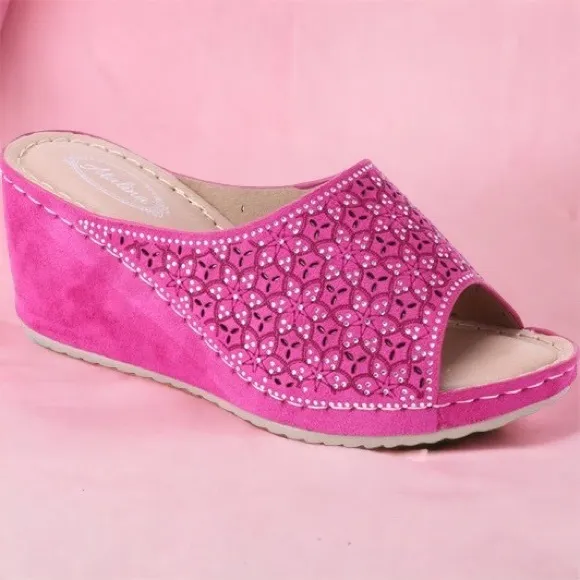 Last 1!  Bright Coral Orange Slide In Wedge Heeled Comfort Mule 8.5