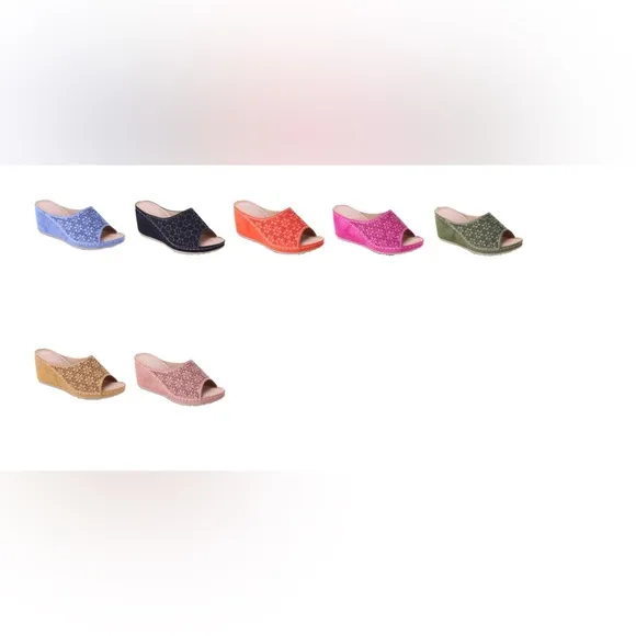 Last 1!  Bright Coral Orange Slide In Wedge Heeled Comfort Mule 8.5