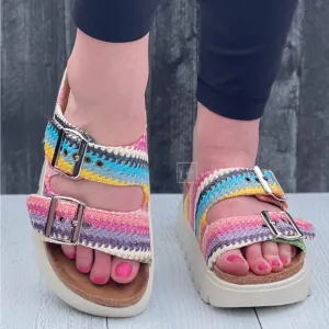 Last 1! Corkys Footwear Multi Color Rainbow Rumor Has It Double Strap Sandals
