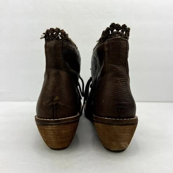 Latigo Kat Brown Crochet Lace Up Ankle Boots