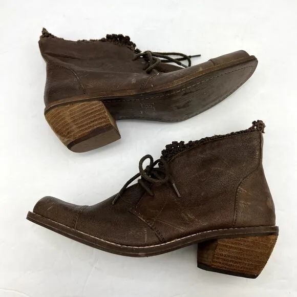 Latigo Kat Brown Crochet Lace Up Ankle Boots