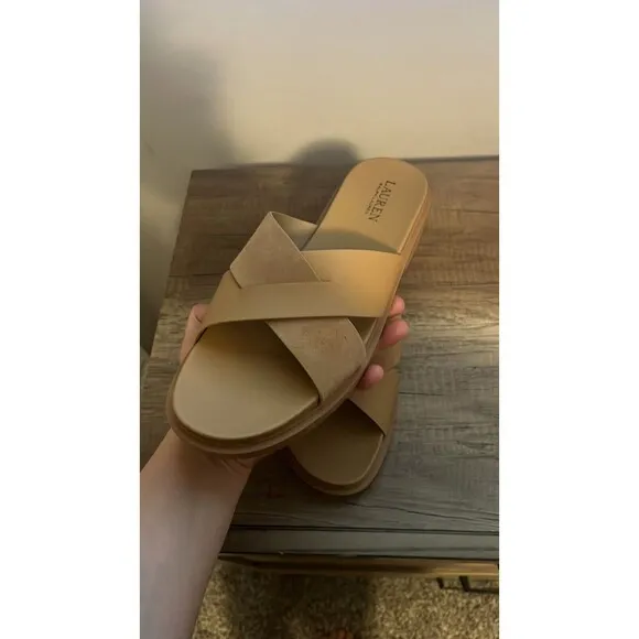 LAUREN Ralph Lauren Kelsie Slide Sandals for Women Leather Lining Size 9