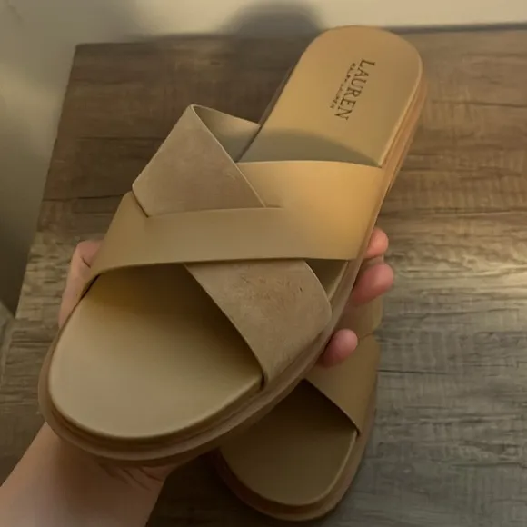 LAUREN Ralph Lauren Kelsie Slide Sandals for Women Leather Lining