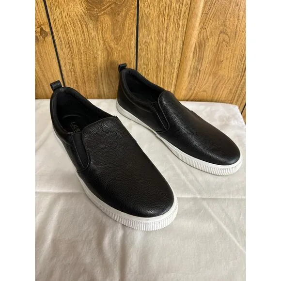 Lauren Ralph Lauren Tumbled Haddley Women's Leather Slip-On Sneakers Black SZ 11